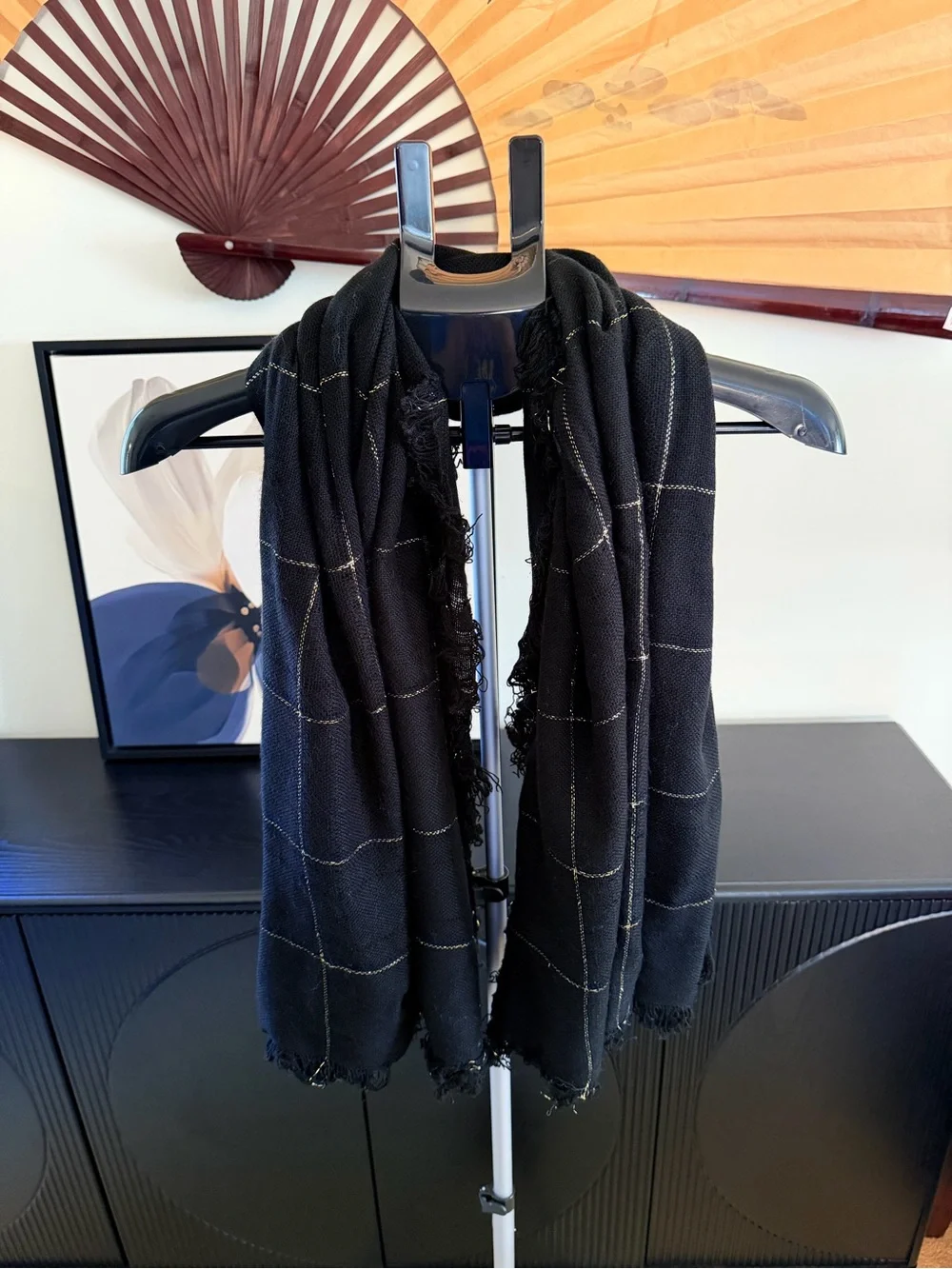 Baar & Beards Inc. Vintage 80’s Black and Gold Metallic Scarf/Wrap